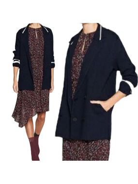 Women's Joie Kemola Double-Breasted Knit Blazer, S-M, Navy/Ivory